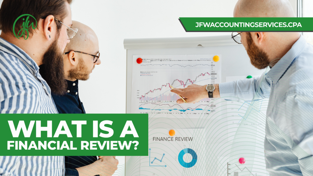 What is a financial review? An accountant is discussing financials with an accounting team from a nonprofit organization.