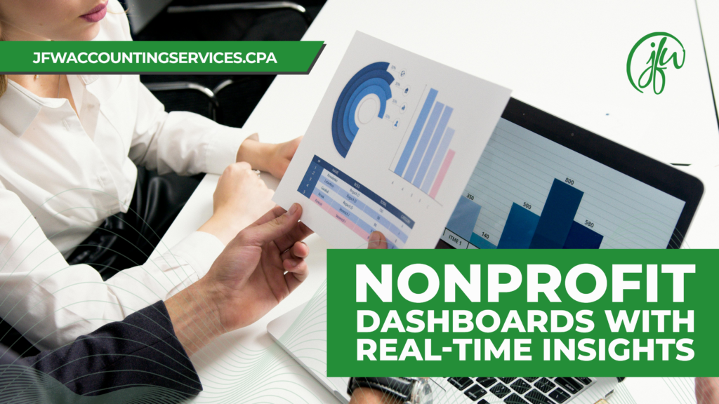 Accountant analyzing nonprofit dashboards report